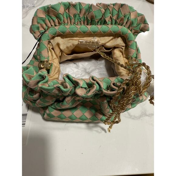 Loeffler Randall Woven Ribbon Crossbody Bag Green Tan Checkered NEW w/ Dust Bag - Picture 12 of 12